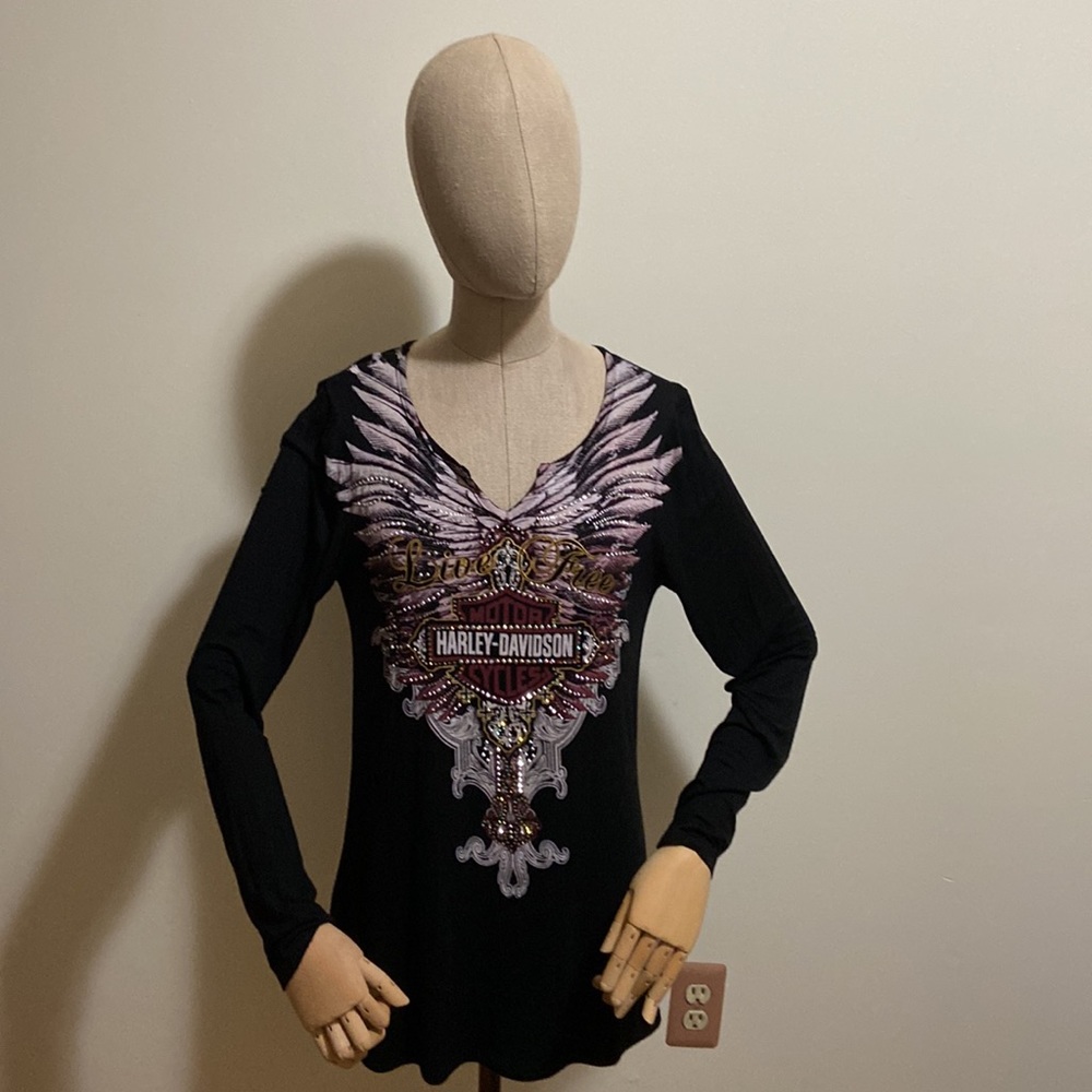 Harley Davison long sleeve mauve sequined top D23